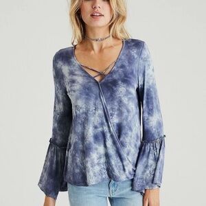 American Eagle Soft and Sexy Women's Tie-Dye V-Neck Top With Bell Sleeves